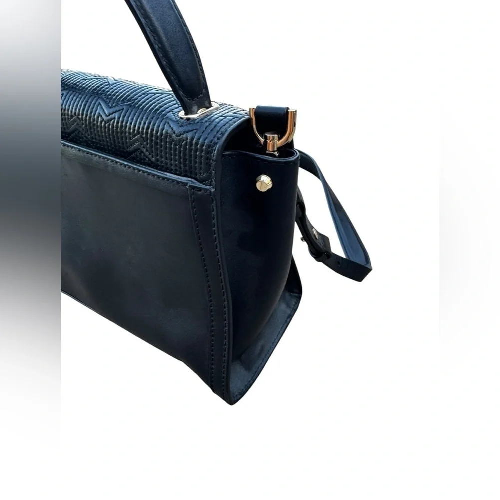Michael Kors Whitney Black Gold Strips Quilted Leather Satchel Shoulder Bag